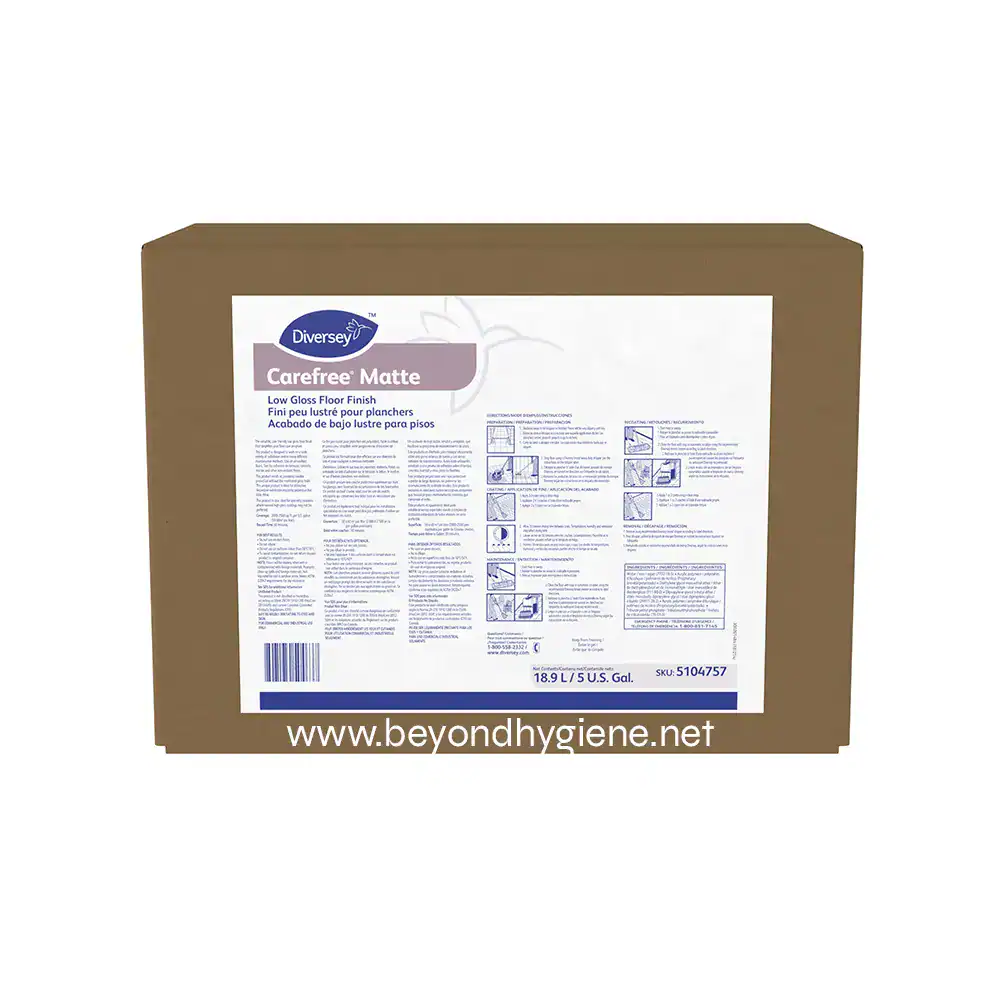 1 Diversey Carefree Matte Low Gloss Floor Finish, industrial cleaning solution for durable, low-maintenance flooring. Perfect for commercial and institutional environments.