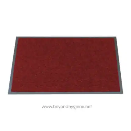 Red entrance mat with anti-slip backing for commercial hygiene and cleanliness. Ideal for businesses to maintain safe, clean entryways and reduce dirt tracking. Durable and easy to clean.