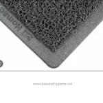 Abrasion-resistant black rubber doormat showing textured surface and branding, ideal for commercial hygiene and cleanliness solutions in Asia.