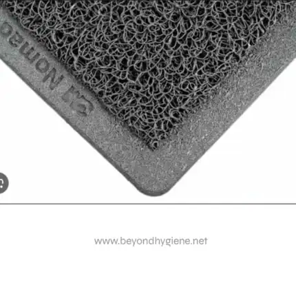 Abrasion-resistant black rubber doormat showing textured surface and branding, ideal for commercial hygiene and cleanliness solutions in Asia.