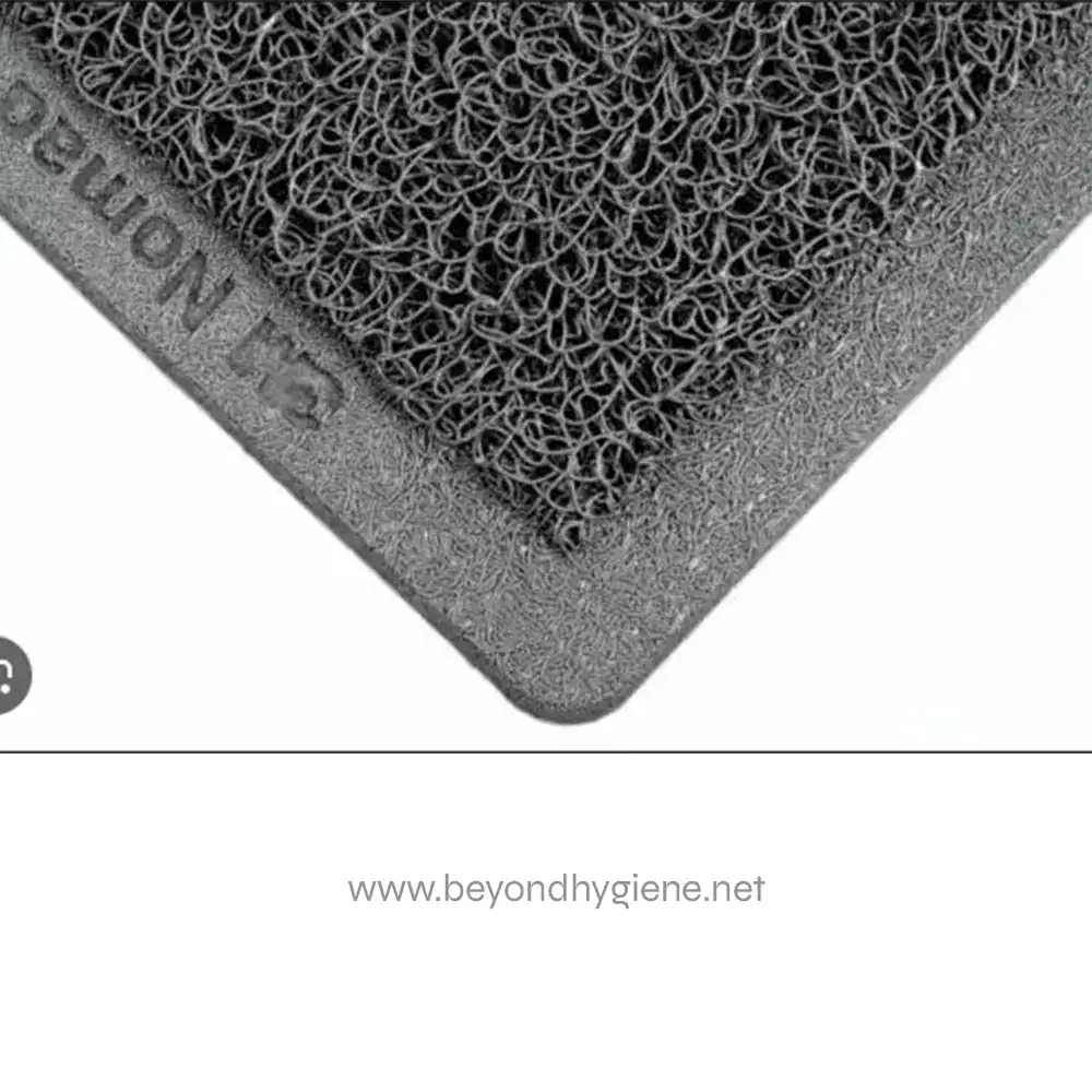1 Abrasion-resistant black rubber doormat showing textured surface and branding, ideal for commercial hygiene and cleanliness solutions in Asia.