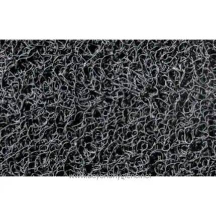 Black door mat with anti-slip design for hygiene and safety at entrances, perfect for commercial and industrial spaces.