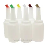 Bacterial culture swabs with multi-color tips in sterile white bottles, used for infection control and sanitation testing.