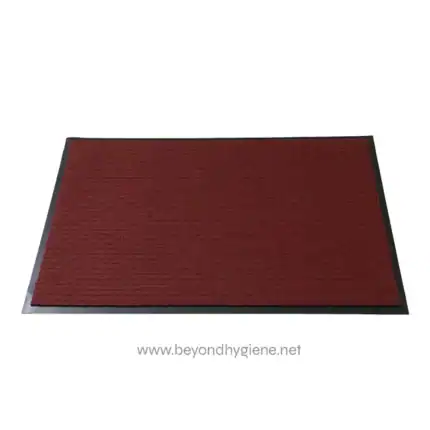 Heavy-duty door mat with red and black anti-slip rubber border, ideal for commercial hygiene and entryway cleanliness in Asia.