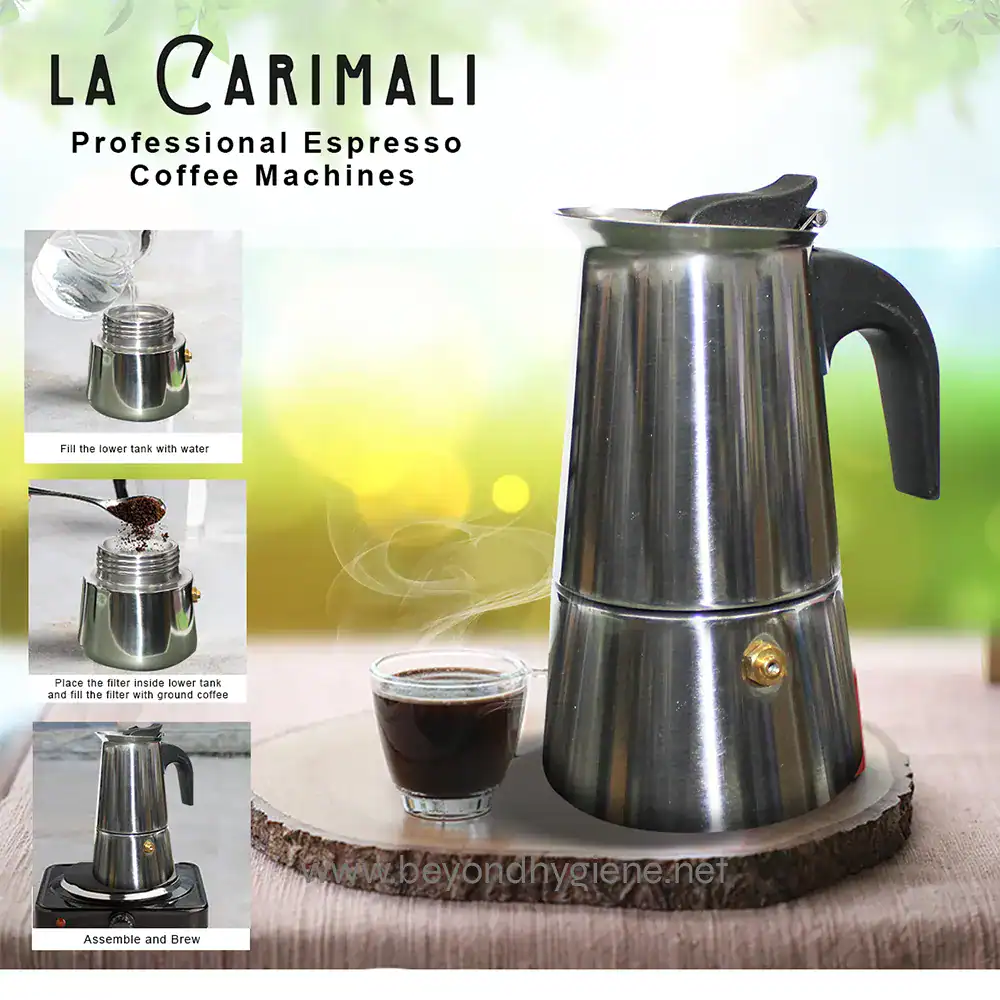 1 Stainless steel professional espresso coffee machine ideal for cafes and offices, easy to assemble and brew coffee quickly, perfect for commercial use.