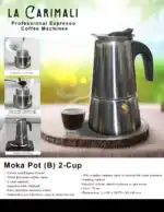 Moka Pot 2-Cup stainless steel espresso coffee maker for efficient brewing, with easy operation, detachable parts, safety valve, and compact size, ideal for home or office use.