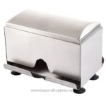 Durable stainless steel paper towel dispenser for hygienic hand drying in commercial and public restrooms.