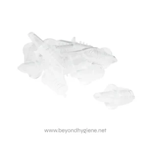 Clear plastic dental explorer tips, used for dental hygiene and professional cleaning.