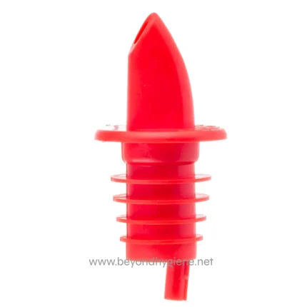 Red liquid soap or sanitizer dispenser nozzle, hygienic and durable, suitable for hand hygiene stations at Beyond Hygiene Asia.