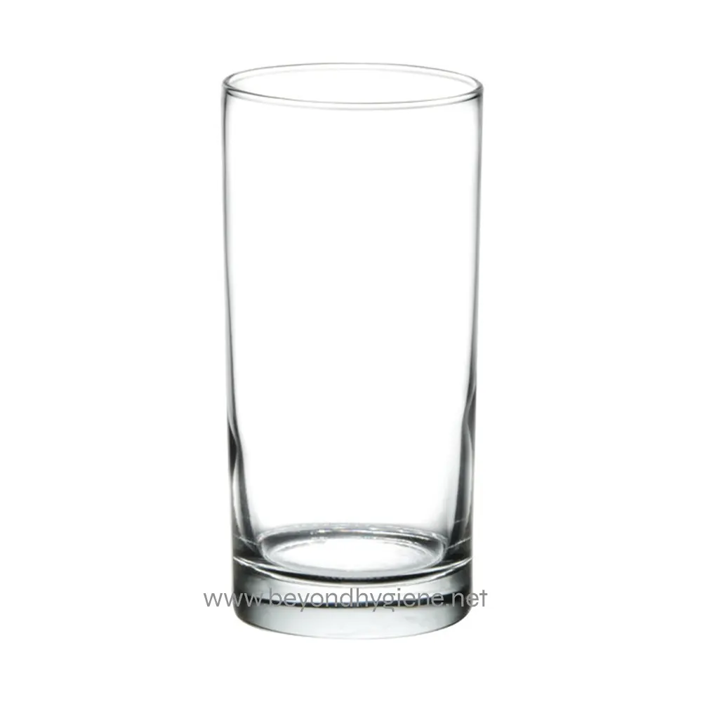 Clear empty glass tumbler for beverage serving and hygiene, ideal for restaurants, cafes, and hospitality industries. Perfect for clean drinking glasses or glassware storage.