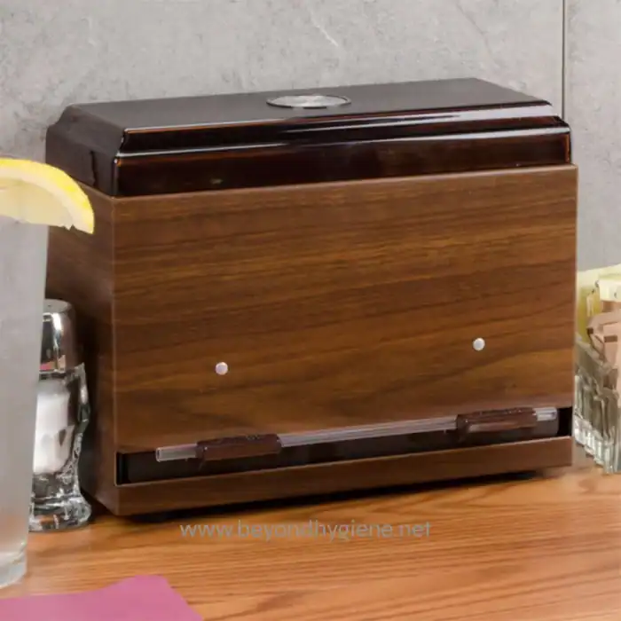 High-quality wooden soap dispenser and sanitizer dispenser for hygiene, sanitation, and cleanliness in commercial and office spaces from Beyond Hygiene Asia.