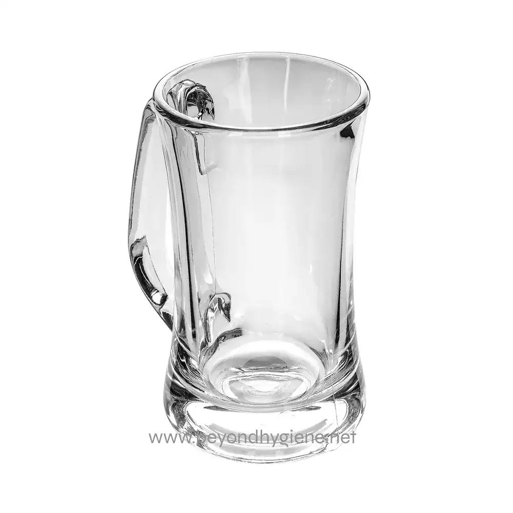 634-5298_003 Clear glass mug for beverages, modern and stylish design.