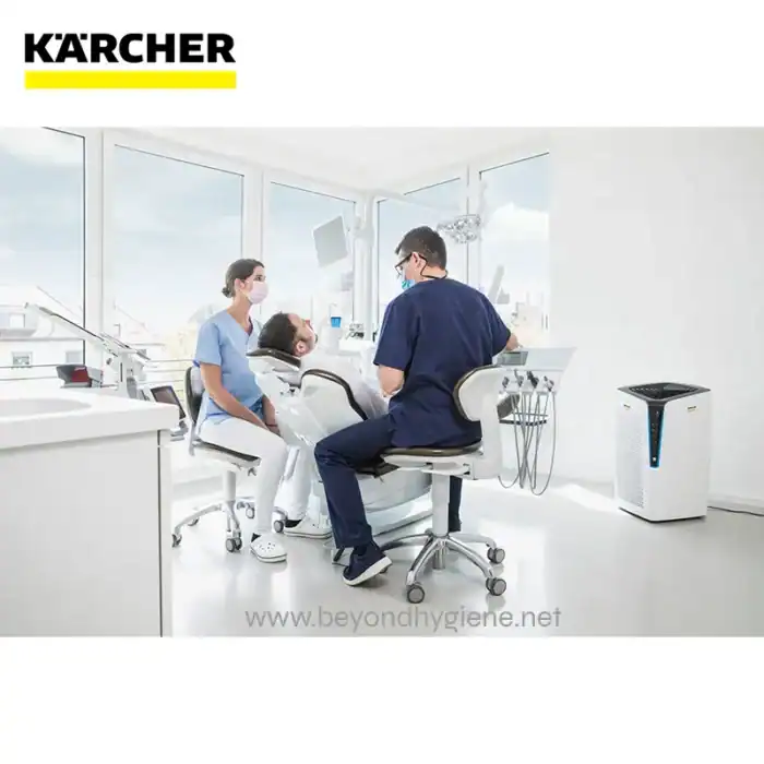 Disinfecting dental clinic with advanced sterilization equipment in a bright modern dental office.