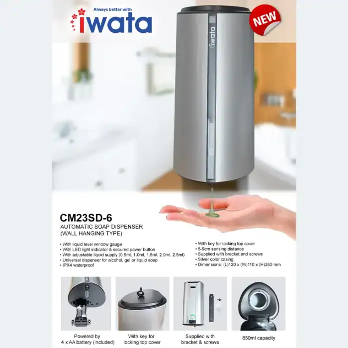 CM23SD-6 Automatic Soap Dispenser Wall Hanging Type for Restrooms and Commercial Spaces, Waterproof, LED Indicator, Adjustable Capacity, Secure Locking Cover, Compact Design, Ideal for Hygiene and Sanitation.