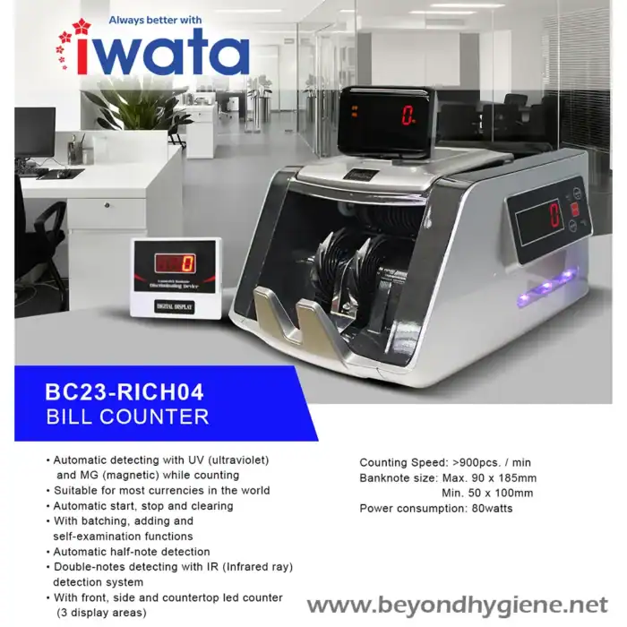 Automatic currency bill counter with UV and MG detection, suitable for international currencies, fast counting speeds, and advanced features like batching and half-note detection.