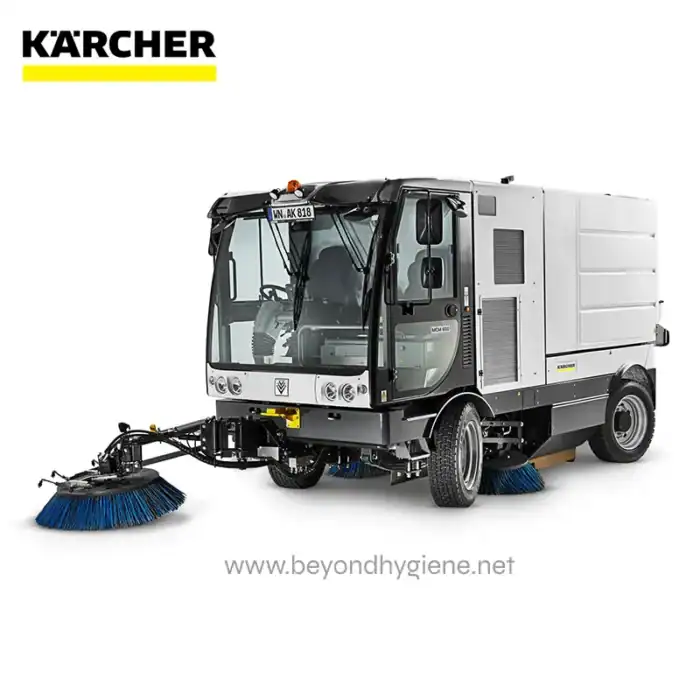 Kärcher street sweeper cleaning vehicle for commercial and urban maintenance.