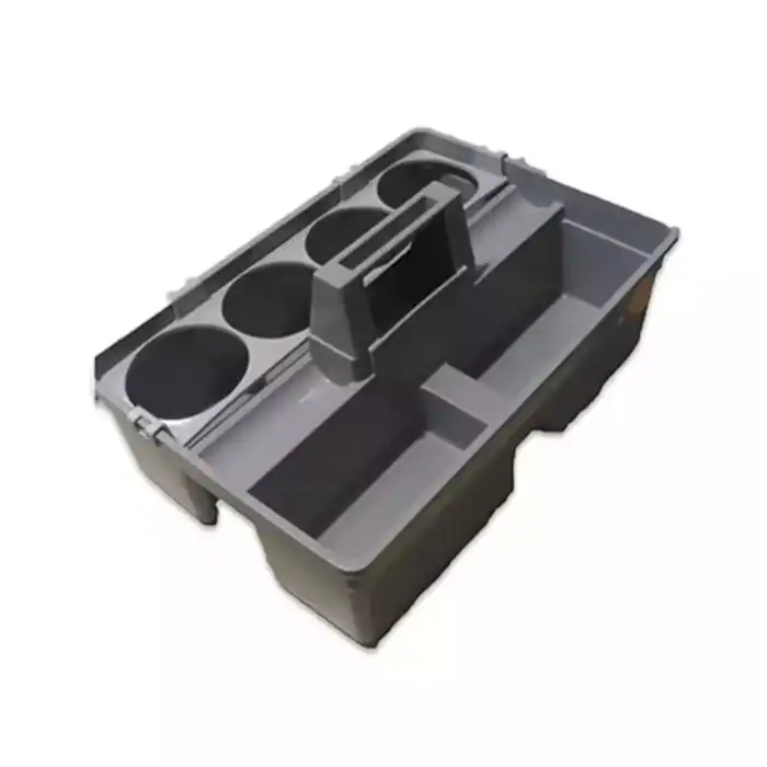 Stainless steel spill kit container with compartments for cleaning supplies, designed for hygiene and safety in various environments. Suitable for corporate, industrial, and healthcare sanitation needs.
