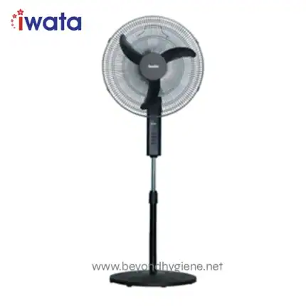 Iwata electric pedestal fan perfect for commercial and industrial hygiene hygiene environments.