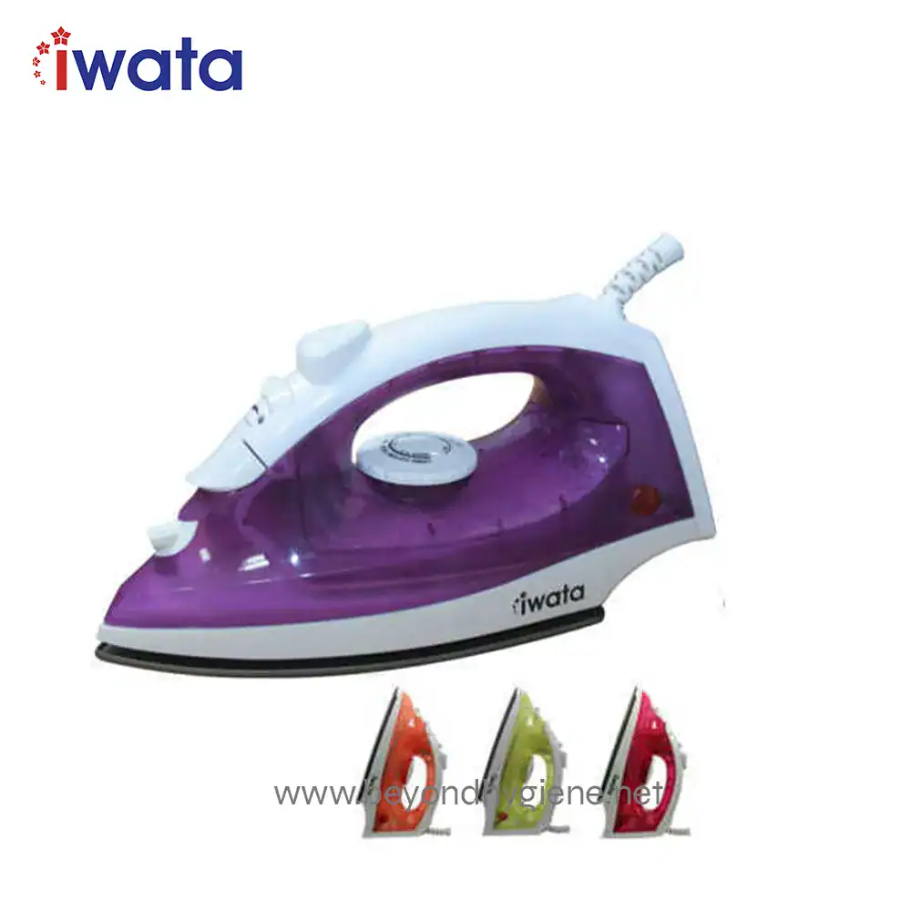 Powerful electric steam iron with adjustable temperature control and colorful soleplates for efficient pressing and wrinkle removal. Ideal for domestic and commercial use.