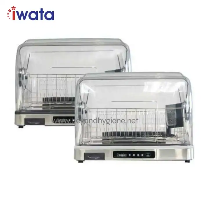Stainless steel commercial dish sterilizer with transparent cover, ideal for hospitals, kitchens, and food service industries to ensure hygiene and cleanliness.