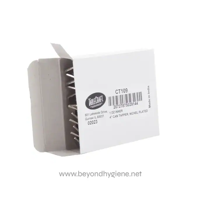 Can tapper, nickel plated plastic can tapper for beverage and soda cans, used for easy opening, displayed on white background.