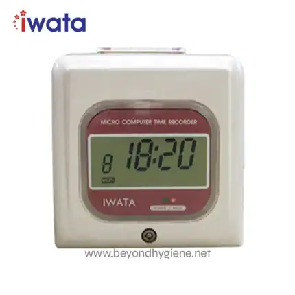 Micro computer time recorder clock for workplace and industrial use, digital display, easy to set for accurate time tracking and attendance management in hygiene-focused environments.