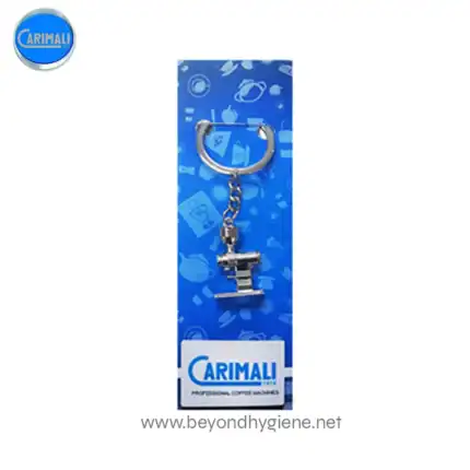 Carimali coffee machine keychain - promotional branded souvenir from Beyond Hygiene Asia, perfect for coffee enthusiasts, highlighting professional coffee brands, and corporate gifts.