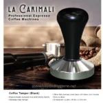 Coffee tamper black for espresso coffee machines, featuring ergonomic handle and stainless steel build, ideal for baristas and coffee enthusiasts.