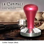 Coffee tamper red, professional espresso coffee machine accessories, used for tamping coffee grounds for barista-quality espresso shots at Beyond Hygiene Asia.