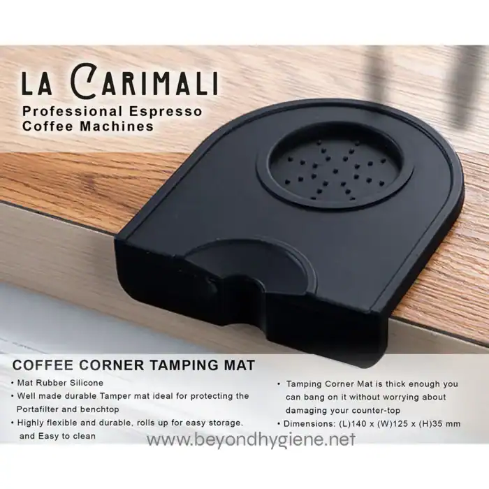 Mat rubber silicone coffee corner tamping mat for protecting countertops and benches in commercial and home coffee stations with anti-slip design.