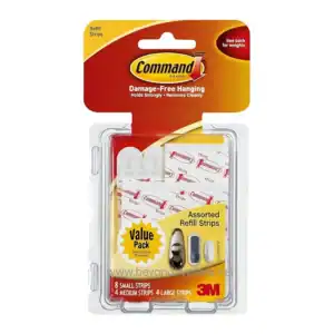 Command™ Self Adhesive Assorted Refill Strips 8 small + 4 medium + 4 large strips