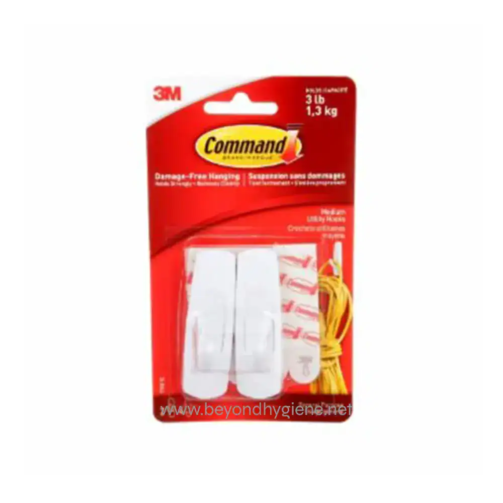 Command™ Utility Hooks Medium 2 pcs + 4 strips (1) Command™ Utility Hooks 17001C, White, Medium, 2 Hooks/4 Strips/Pack