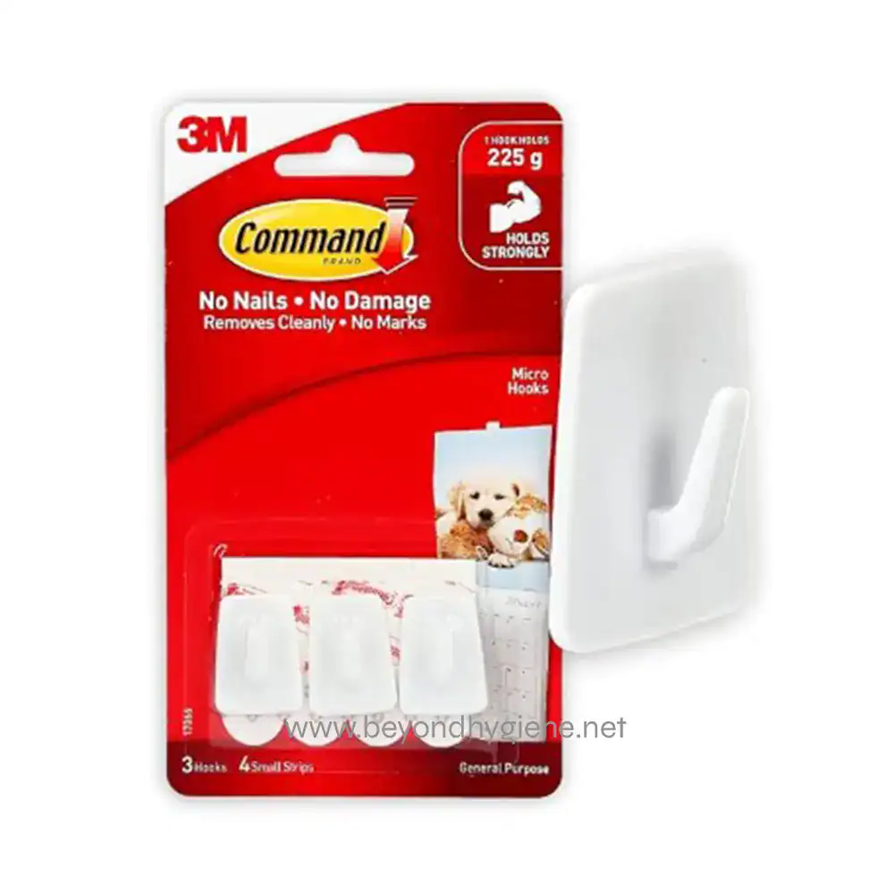 Command™ Utility Hooks Micro 3 pcs + 4 strips Command 17066 Micro, White, 3-Hooks (17066ES)