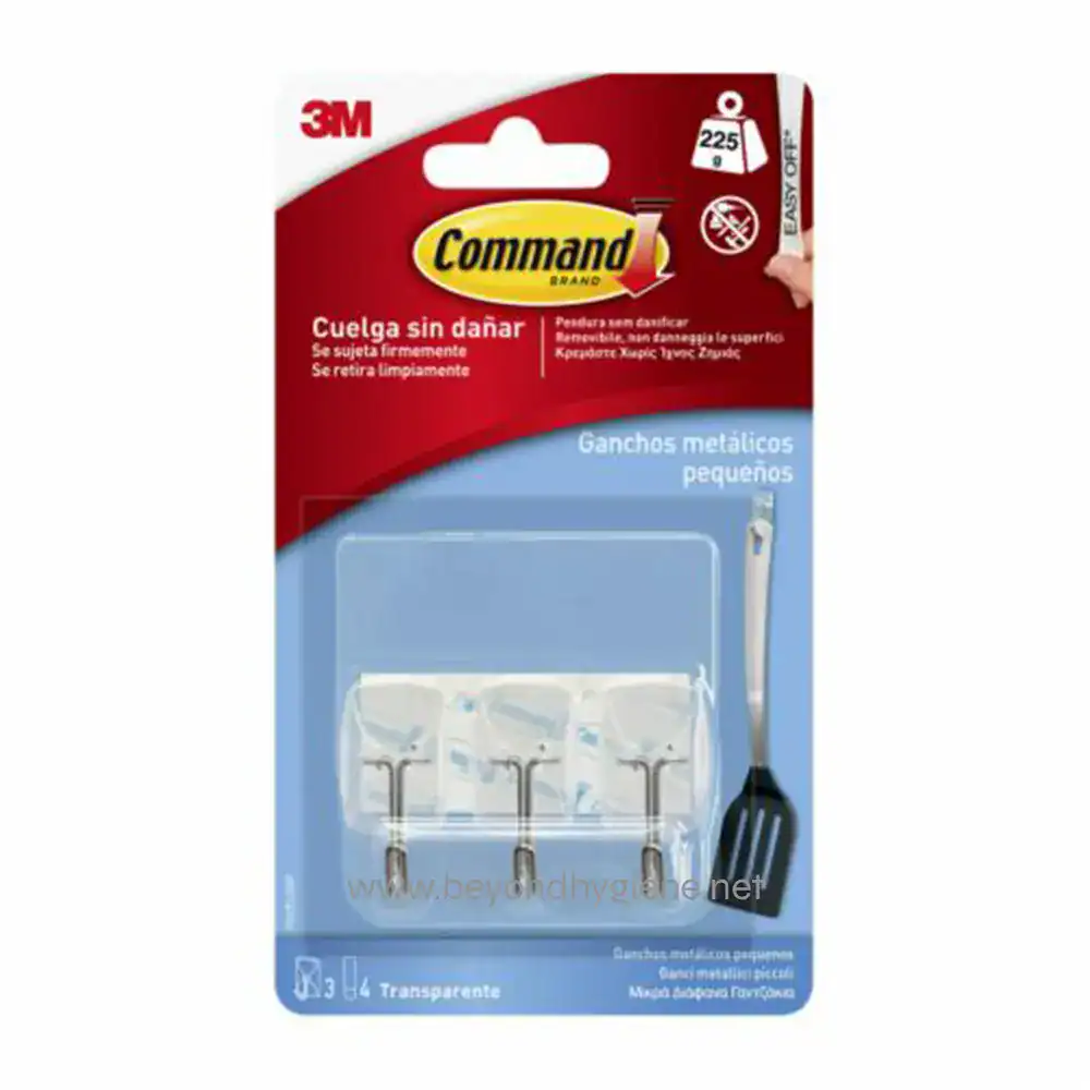 Command™ Wire Hooks Small Clear 3 hooks + 4 clear strips Command™ Wire Hooks Small Clear 3 hooks + 4 clear strips