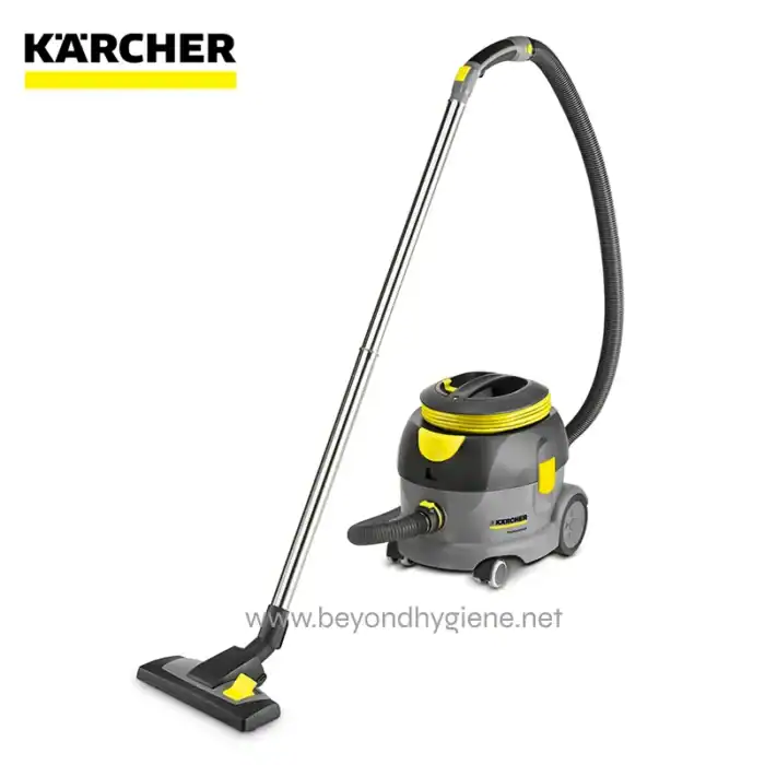 Karcher industrial vacuum cleaner for commercial and industrial cleaning, featuring powerful suction and versatile attachments for efficient hygiene and sanitation solutions.