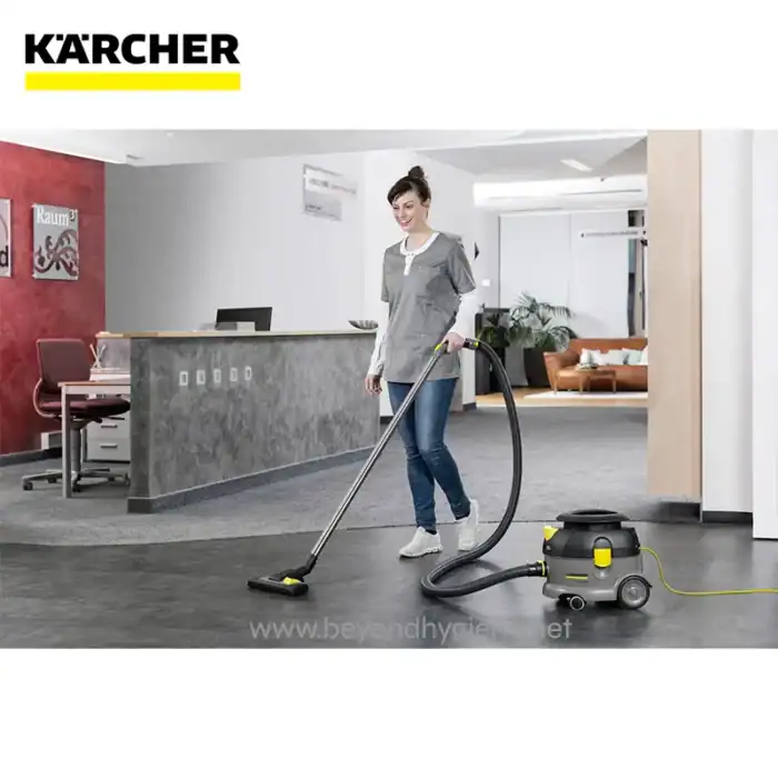 Karcher commercial carpet cleaner, deep cleaning vacuum in office space, professional cleaning service, Beyond Hygiene Asia, disinfecting office carpets with industrial vacuum.