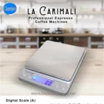 Precise digital scale placed on a wooden surface with a modern kitchen background, ideal for accurate weight measurements in food, pharmaceuticals, or with cleaning products.