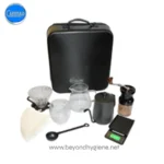 Brewing equipment set for tea or coffee, including kettles, filters, grinder, digital scale, and storage case, suitable for professional or home use, hygiene-focused beyond hygiene asia.