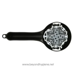 Flexible mop wringer with black handle and white perforated insert for efficient laundry and cleaning tasks. Designed for durability and ease of use in commercial and industrial settings.