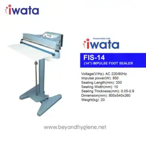 IWata FIS-14 14-inch impulse foot sealer for hygienic packaging in Asia, durable and reliable food sealing equipment by Beyond Hygiene Asia.