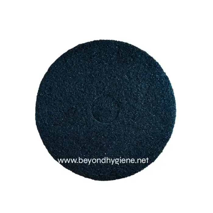 Black cleaning scrubber pad for hygiene and sanitation purposes.
