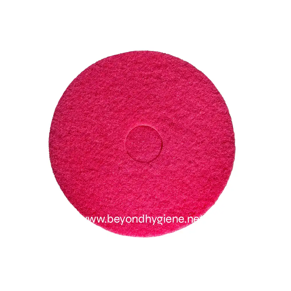 Floor Pad Red Pink circular cleaning scrubber, ideal for hygiene and sanitation cleaning solutions.