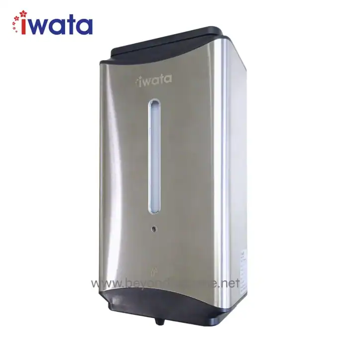 Stainless steel automatic hand sanitizer dispenser for professional hygiene solutions, ideal for healthcare, food service, and commercial environments.