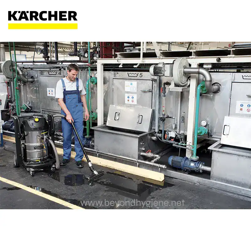 INDUSTRIAL VACUUM IVC 6024-2 Tact (1) Industrial cleaning with high-pressure equipment at Beyond Hygiene Asia, ensuring hygiene standards in manufacturing plants.
