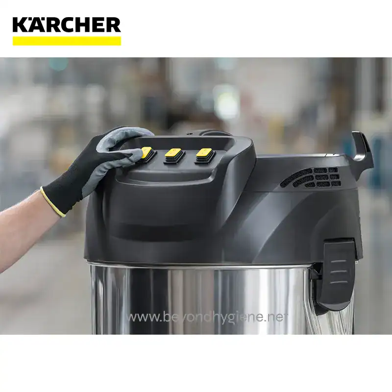 INDUSTRIAL VACUUM IVM 6036 -3 (1) Karcher industrial vacuum cleaner in a warehouse setting, eco-friendly cleaning equipment.