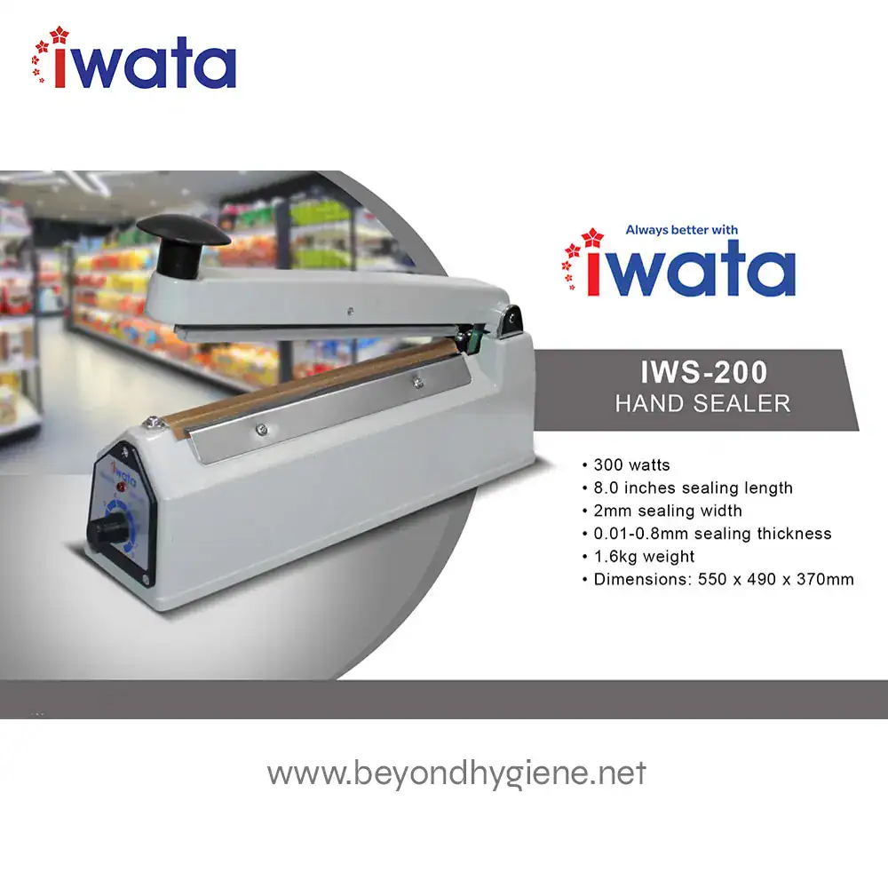 Hand sealer machine for packaging and sealing in hygiene and food industries, compact design, high efficiency, suitable for Asian markets, ideal for beyond hygiene solutions.
