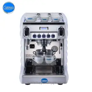 Carimali commercial espresso coffee machine with cups and steam wand, ideal for cafes, restaurants, and hospitality businesses seeking high-quality coffee brewing equipment.