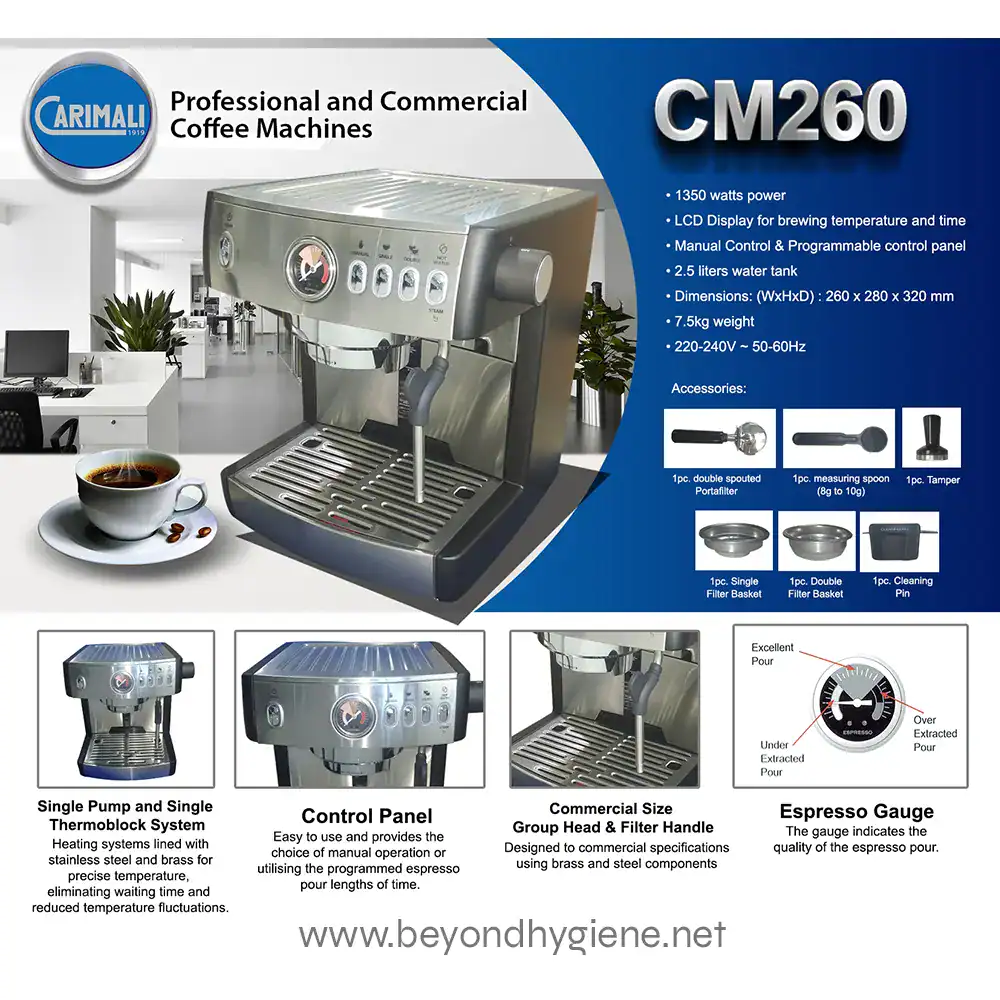 LA CARIMALI ESPRESSO MACHINE CM260 (1) Coffee machine for commercial use at Beyond Hygiene Asia, showcasing professional espresso equipment for cafes and offices.
