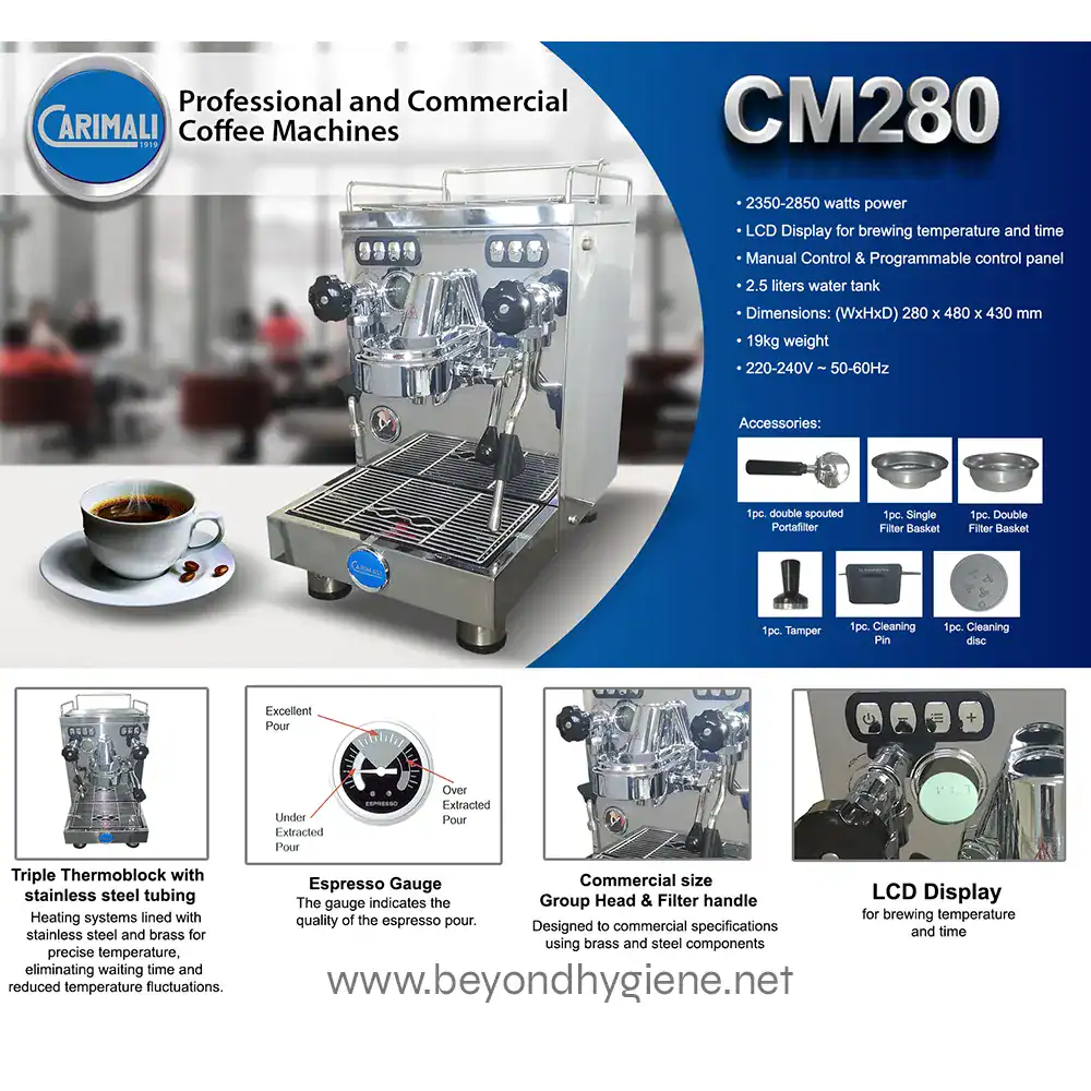 Professional commercial coffee machine for cafes and restaurants, featuring LCD display, steel tubing, and precision temperature control. Ideal for high-volume brewing.
