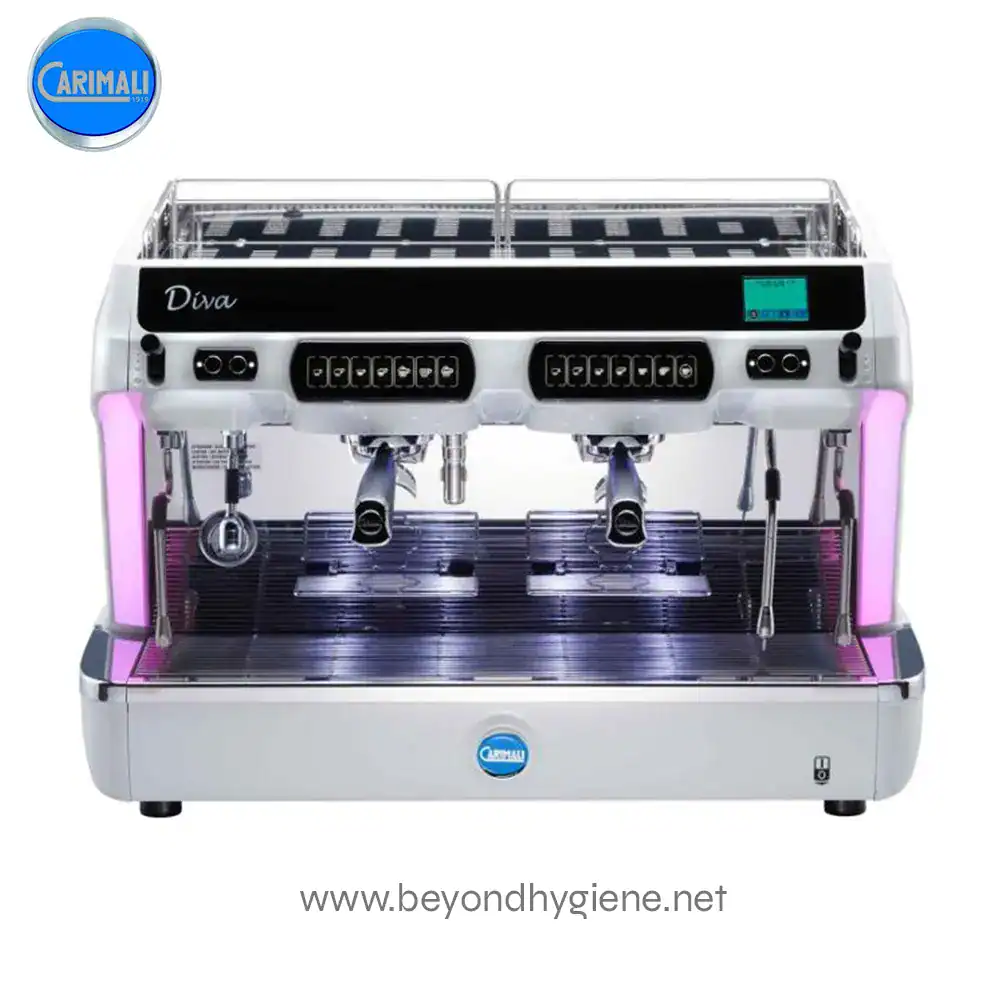 LA CARIMALI ESPRESSO MACHINE DIVA(PREMIUM MODEL) (3) Carimali Diva commercial espresso machine for professional coffee brewing, featuring dual group heads, digital display, and advanced brewing technology, ideal for cafes and hospitality settings.